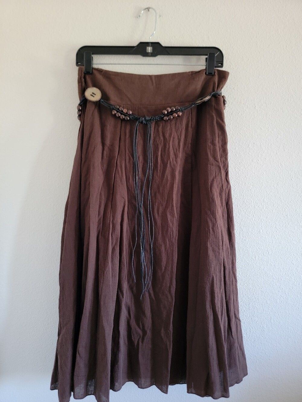 NWT Laura Scott Belted Crinkle Skirt Black Coffee Brown Size Medium